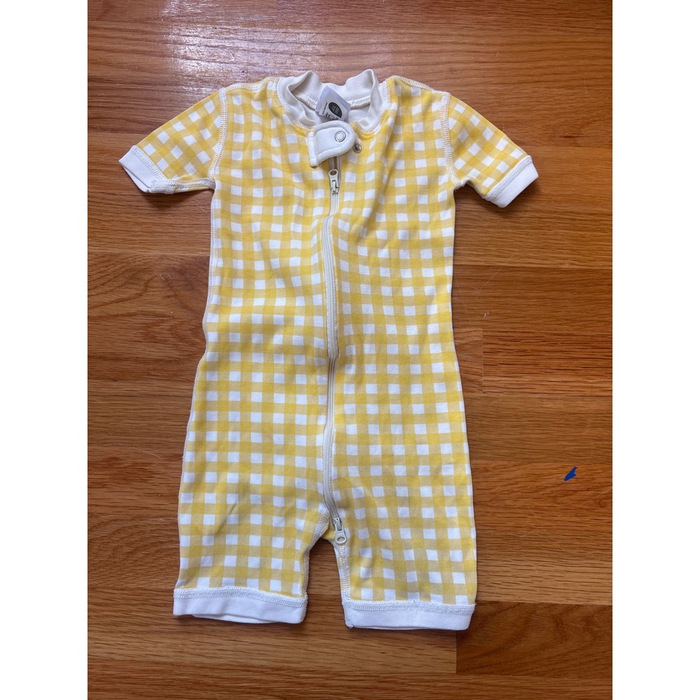 Hanna Andersson Yellow Gingham Organic Cotton Short Sleeve Romper 85cm US 2T